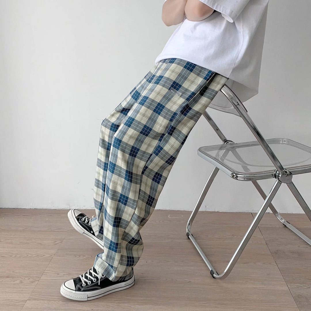 Herren Karierte Relaxed-Fit Hose mit Kordelzug und geradem Bein Shop Nory