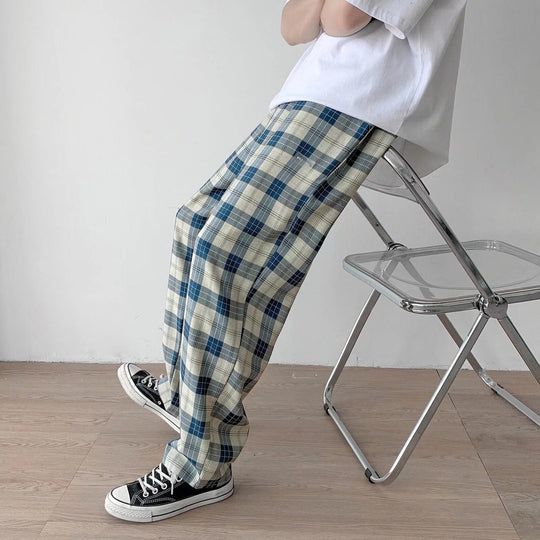 Herren Karierte Relaxed-Fit Hose mit Kordelzug und geradem Bein Shop Nory