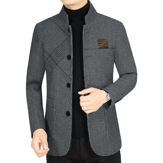 Herren Strick-Sakko mit Rippärmel, Stehkragen und aufgesetzten Taschen Shop Nory