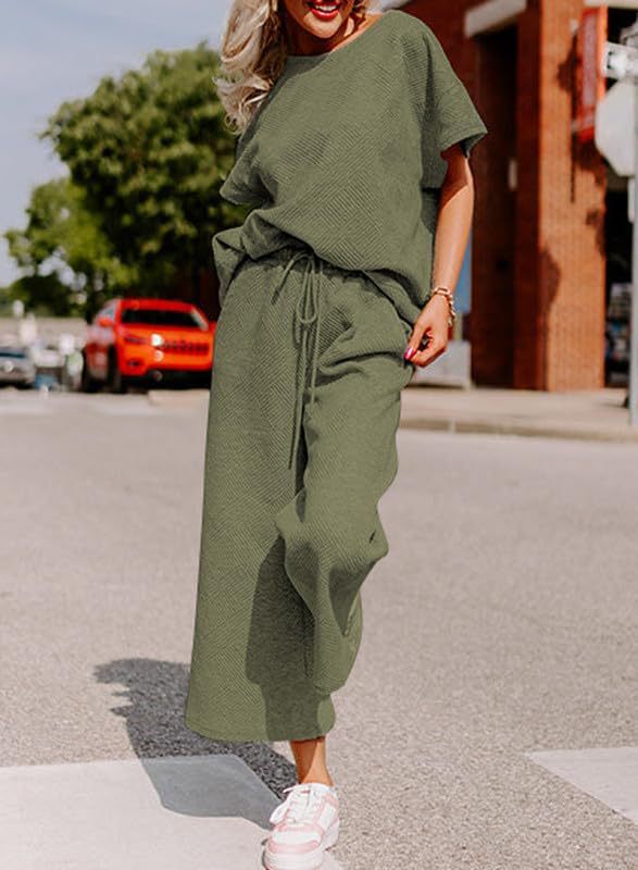 Damen lässiges Jumpsuit-Set aus weichem Material mit elastischem Bund und weit geschnittenen Beinen