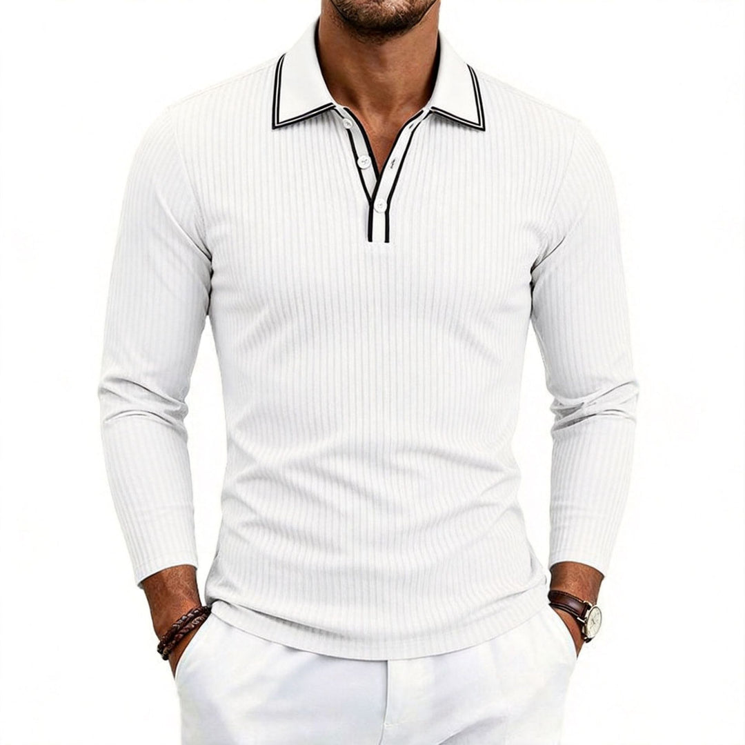 Herren fein geripptes Langarm-Poloshirt aus elastischer Merino-Mixqualität mit Kontrastkanten Shop Nory