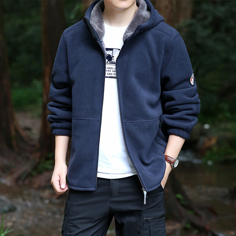 Herren Kapuzen-Fleecejacke mit Sherpa-Innenfutter, Zwei-Wege-Reißverschluss und windabweisender Front Shop Nory