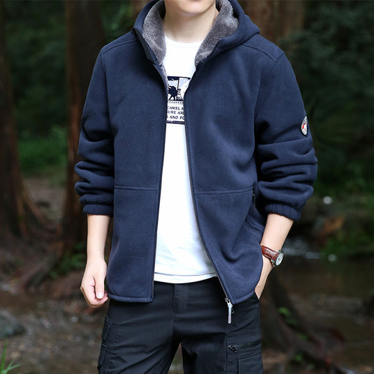 Herren Kapuzen-Fleecejacke mit Sherpa-Innenfutter, Zwei-Wege-Reißverschluss und windabweisender Front Shop Nory