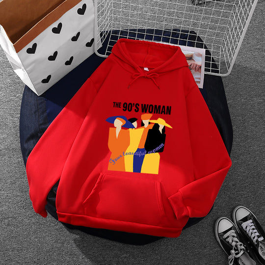 Damen nan weit geschnittener Kapuzenpullover mit Neunzigerjahre-Illustrationsprint, angerautem Fleece und Kängurutasche Shop Nory