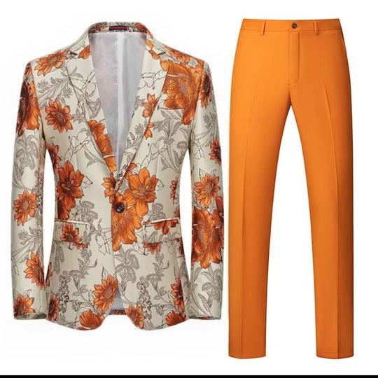 Herren Zweiteiliger Anzug mit floralem Einreih‑Sakko, Schalkragen und schmaler Anzughose Shop Nory
