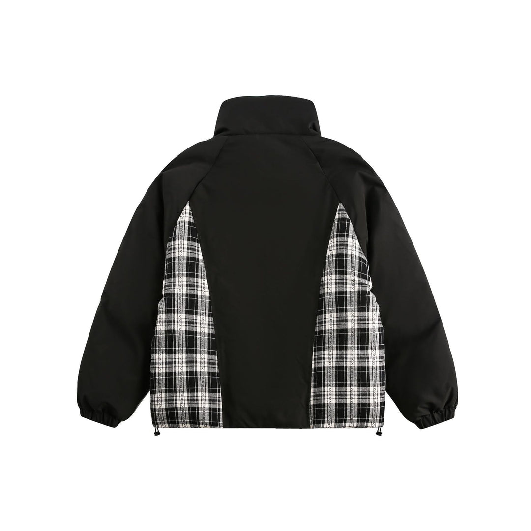 Unisex Oversize Stehkragen‑Pufferjacke mit karierter Einsatz‑Panel und Utility‑Taschen Shop Nory