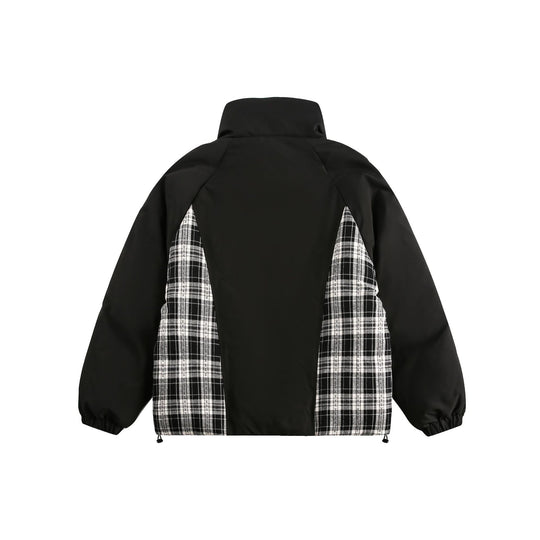 Unisex Oversize Stehkragen‑Pufferjacke mit karierter Einsatz‑Panel und Utility‑Taschen Shop Nory