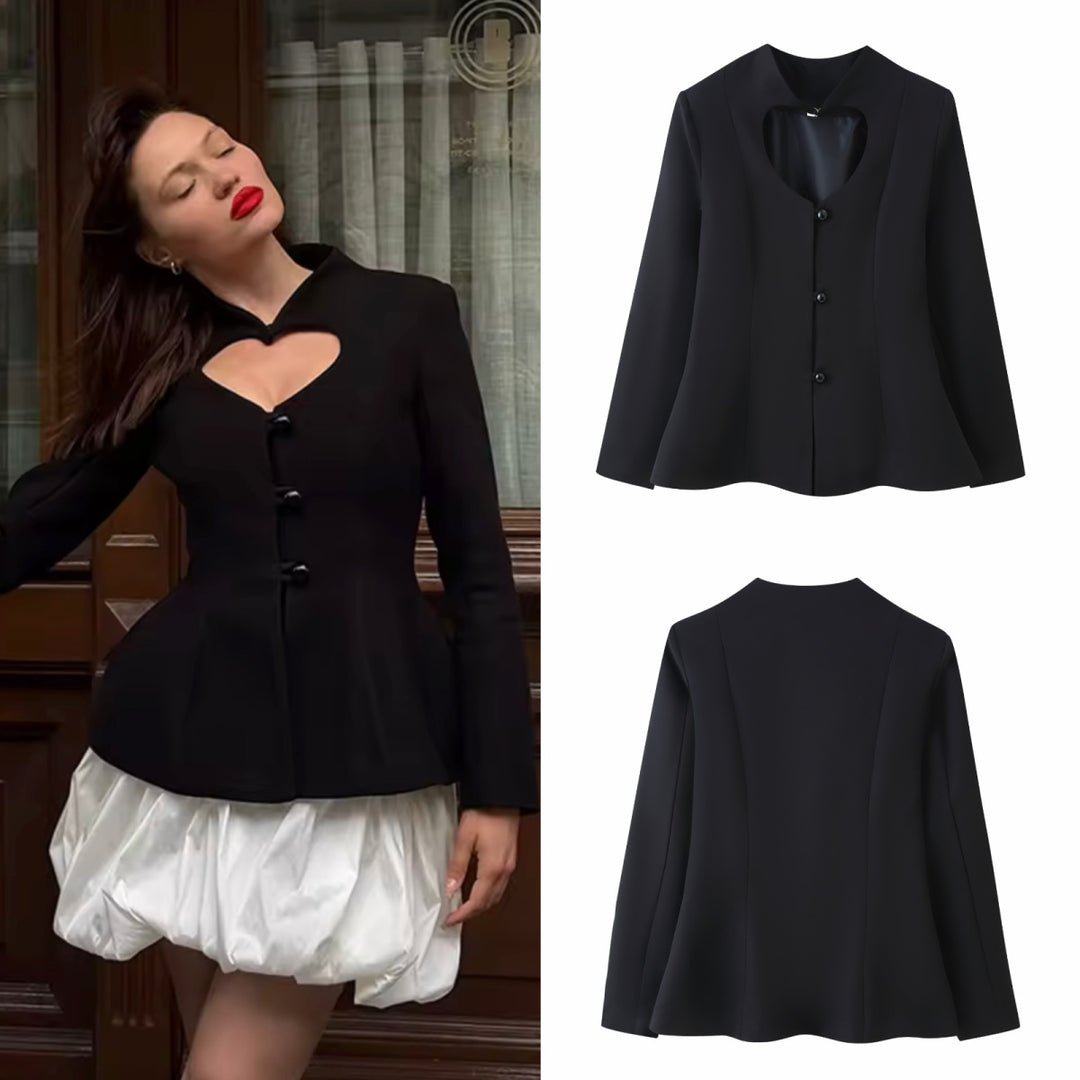 Damen Taillierter Kurzblazer mit herzförmigem Ausschnitt und Schößchen Shop Nory