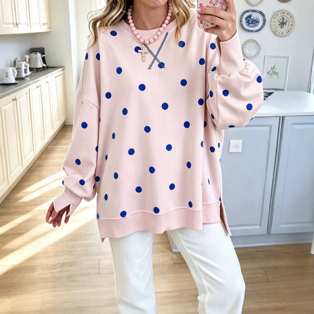 Damen Oversize-Sweatshirt mit Puffärmeln, Polka-Dots und Seitenschlitzen Shop Nory