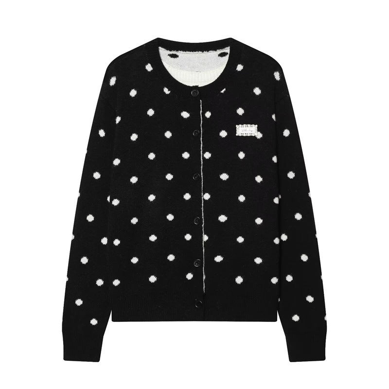 Damen Gepunkteter Strickcardigan mit Rundhals und Knopfleiste Shop Nory