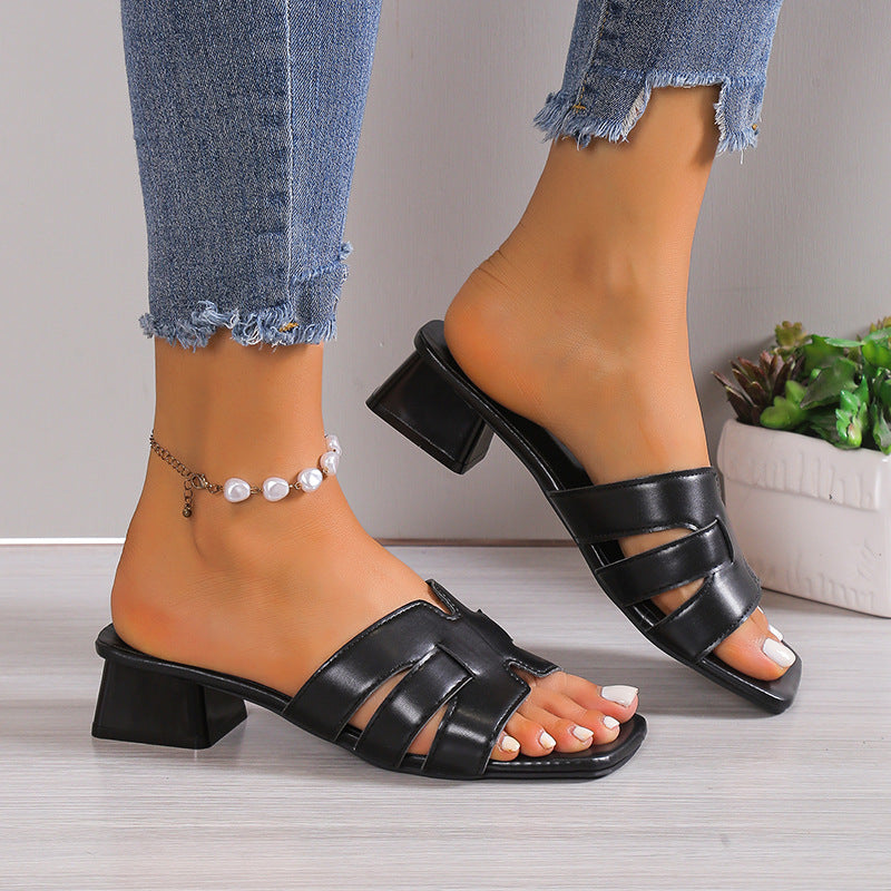 Damen Slip-On Mules mit geflochtenen Riemen und mittelhohem Blockabsatz Shop Nory
