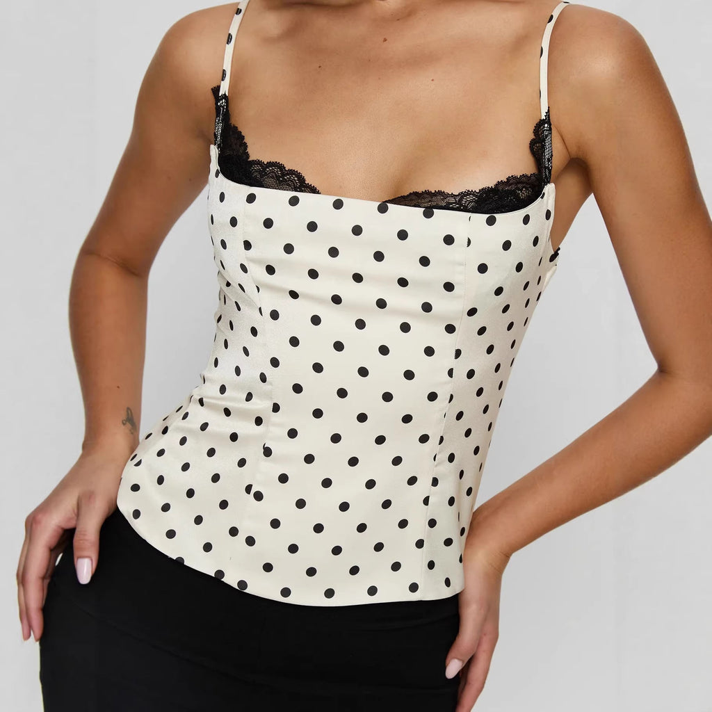 Damen Polka Dots Bustier-Top mit Spitzenakzenten
