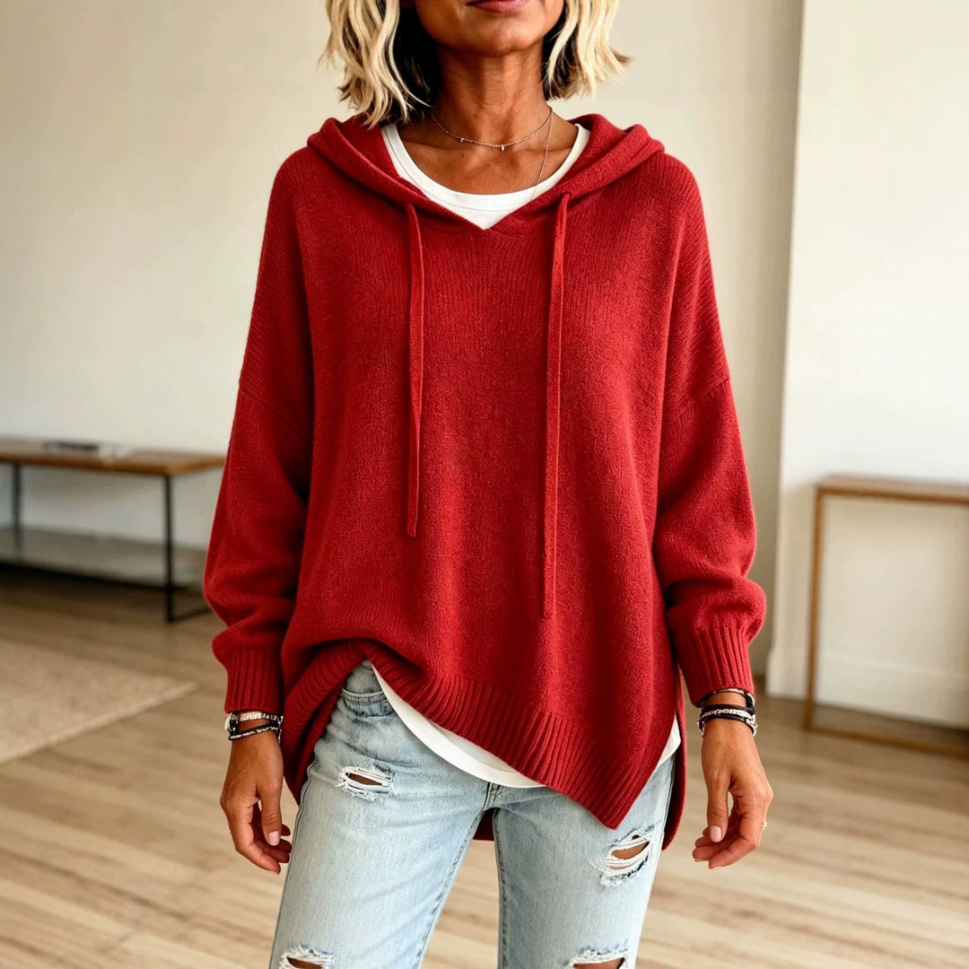 Damen Oversize-Kapuzensweater aus feinem Strick mit gerippten Bündchen Shop Nory