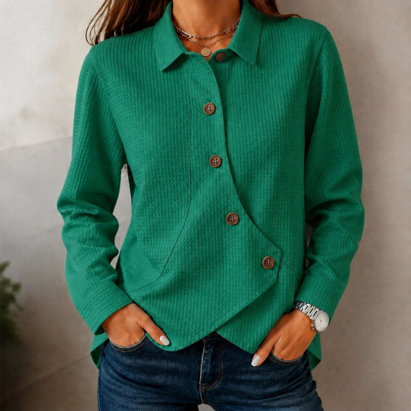 Damen strukturierte Waffel-Hemdjacke mit asymmetrischer Knopfleiste und Eingrifftasche Shop Nory