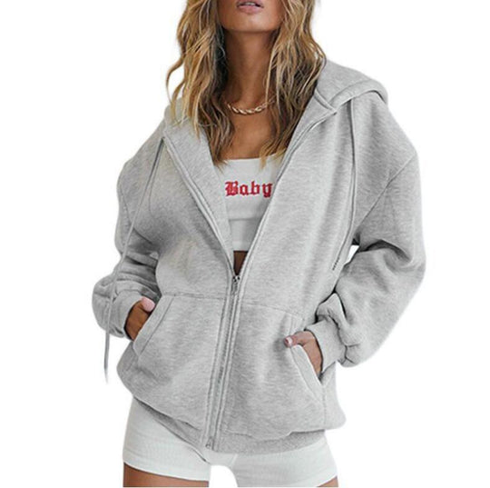 Damen nan Oversize-Zip-Hoodie mit Kapuze Kängurutaschen und weichem French-Terry Shop Nory