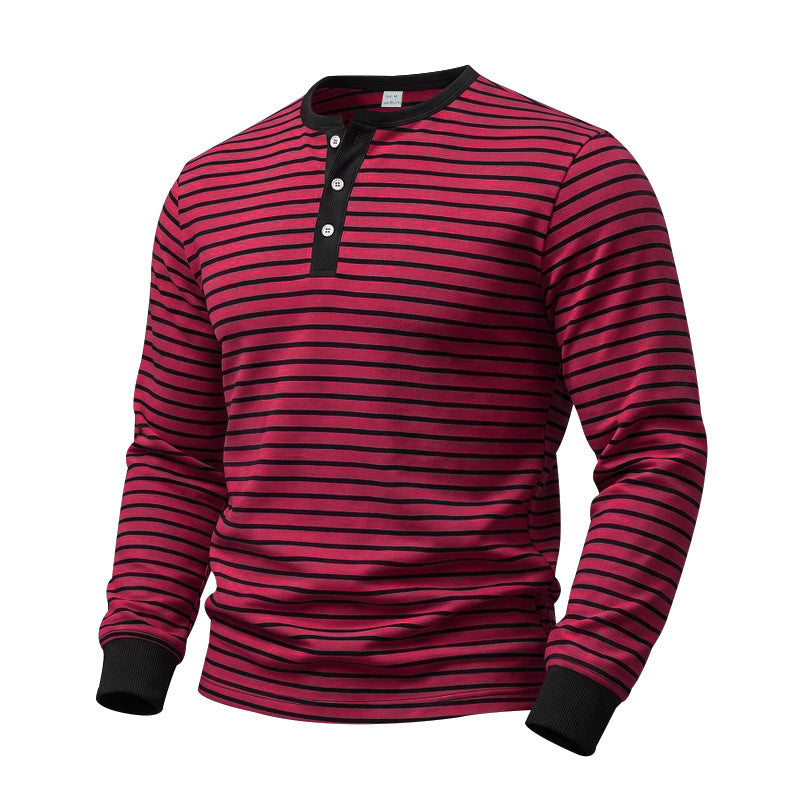 Herren Gestreiftes Langarm-Henleyshirt aus Baumwolljersey mit Knopfleiste Shop Nory