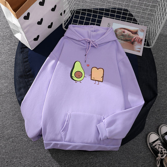 Damen nan gemütlicher Kapuzenpullover mit Avocado‑Toast-Illustration, weichem Fleece-Innenfutter und Kängurutasche Shop Nory