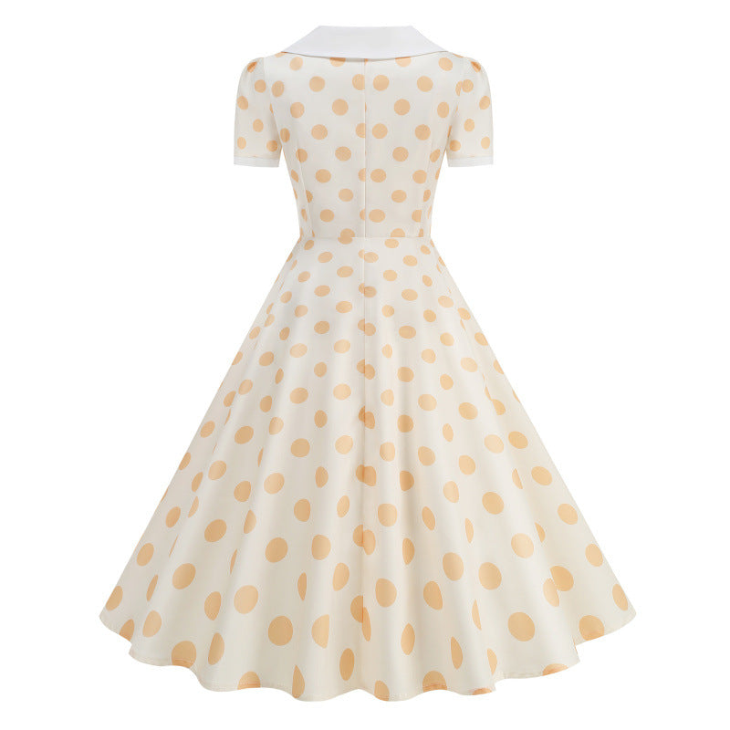 Damen Retro Maxikleid mit Kragen und Punkten