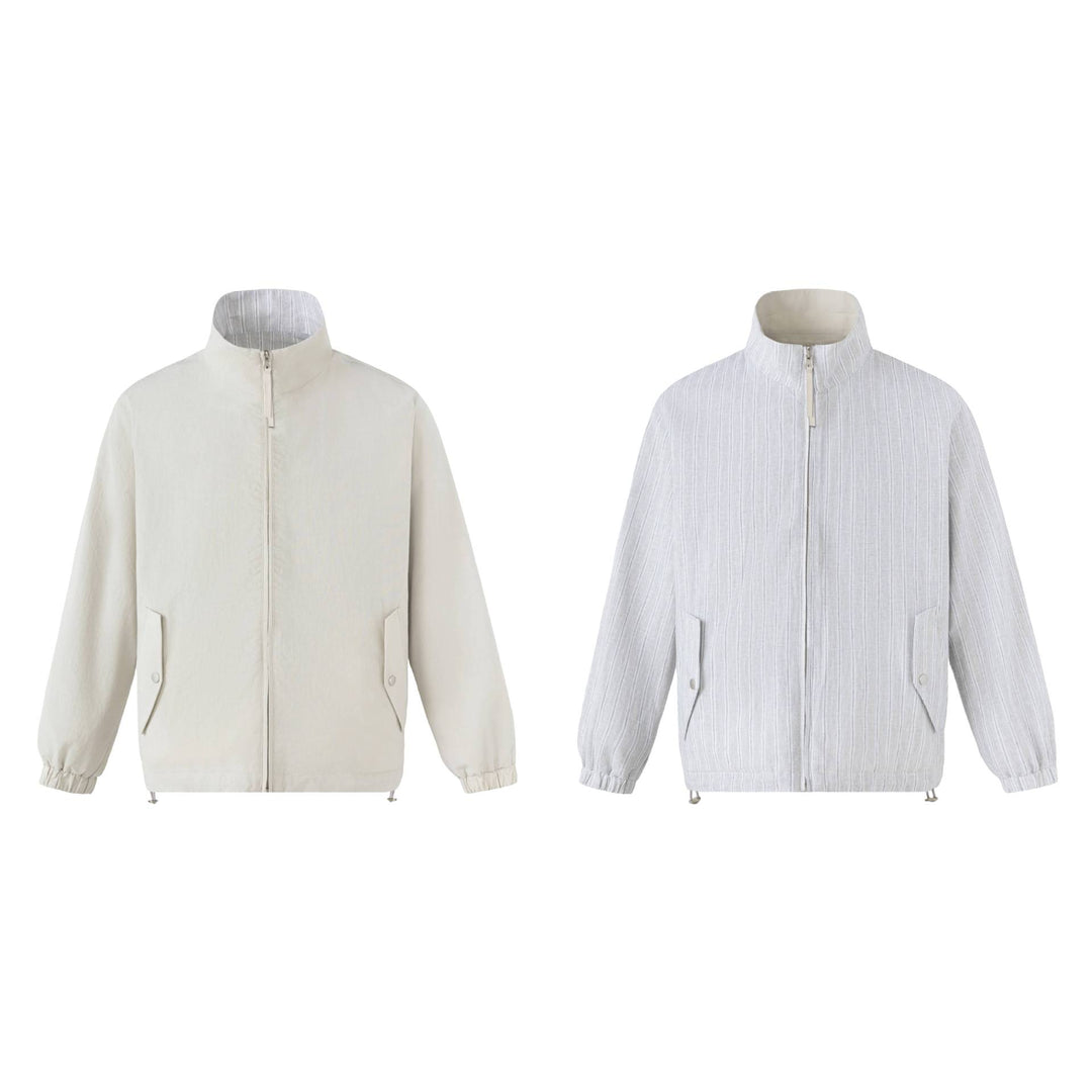 Unisex Kurz geschnittene strukturierte Boxy‑Blousonjacke mit hohem Stehkragen und Druckknopf‑Pattentaschen Shop Nory