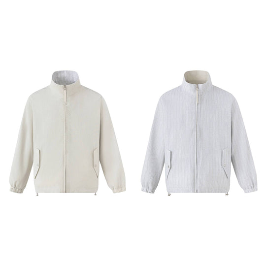 Unisex Kurz geschnittene strukturierte Boxy‑Blousonjacke mit hohem Stehkragen und Druckknopf‑Pattentaschen Shop Nory