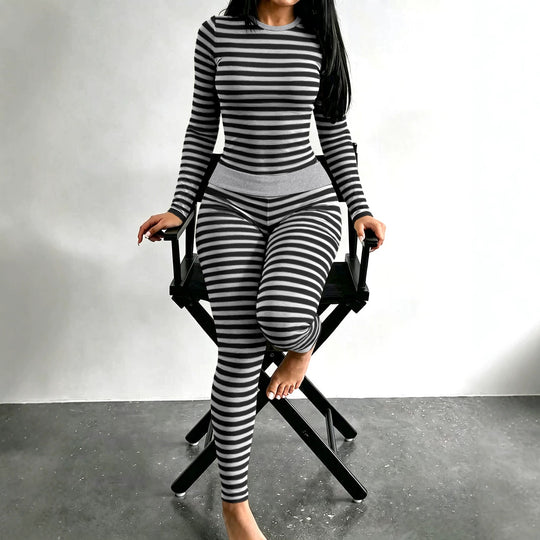 Damen Figurschmeichelndes Stretch-Lounge-Set mit Langarmtop und taillenhoher Leggings Shop Nory
