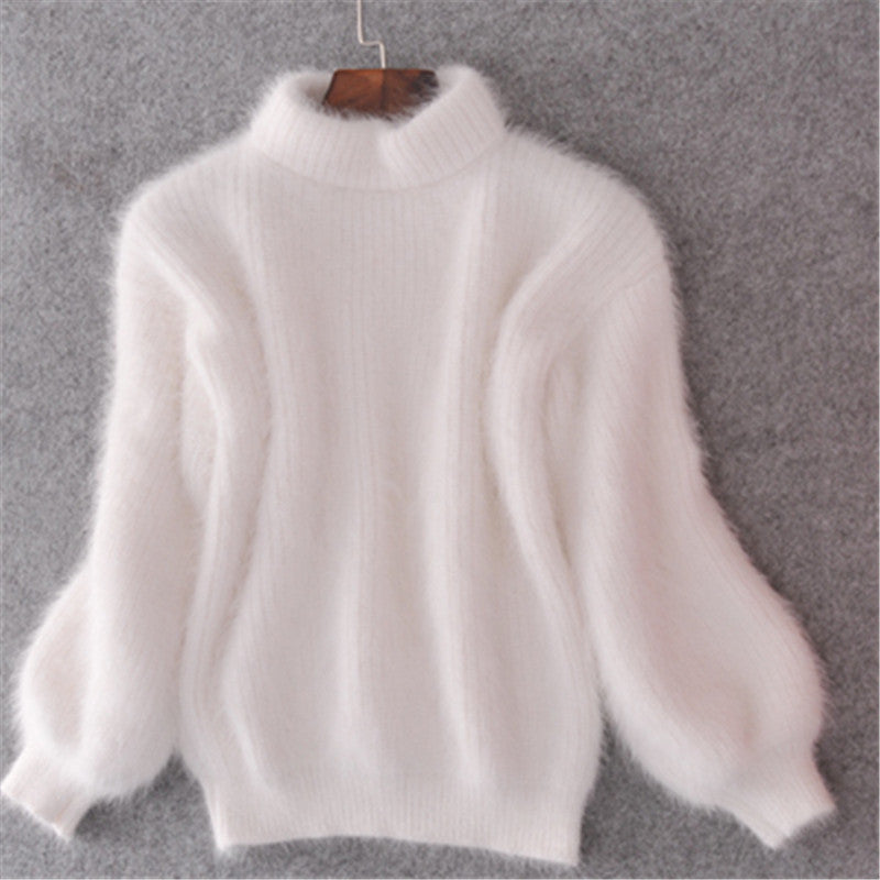 Damen Flauschiger Mohair-Mix Pullover mit Stehkragen und Oversize-Silhouette Shop Nory