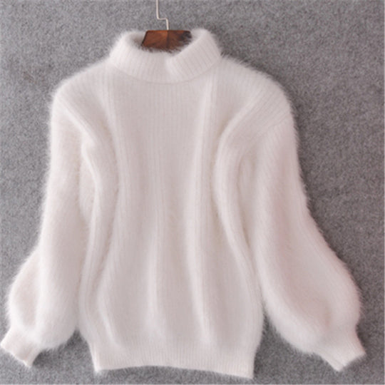 Damen Flauschiger Mohair-Mix Pullover mit Stehkragen und Oversize-Silhouette Shop Nory