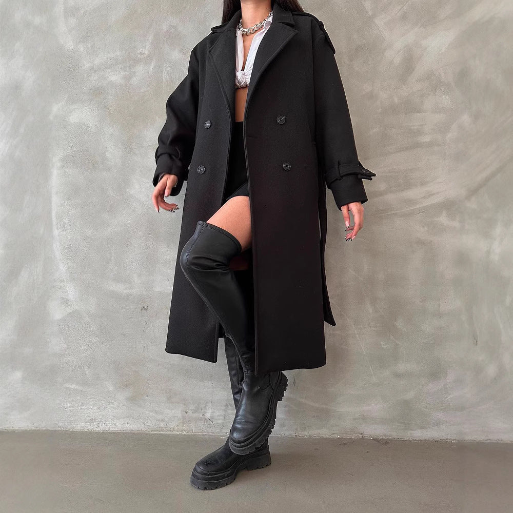 Damen Oversize Wollmix-Mantel mit doppelreihiger Knopfleiste und Taillengürtel Shop Nory