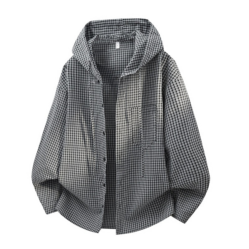 Herren Karierter Overshirt-Hoodie aus Baumwollmix mit Kapuze & Relaxed-Fit Shop Nory