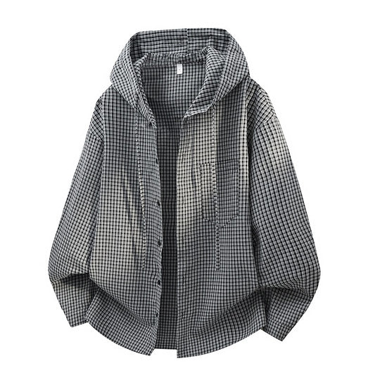 Herren Karierter Overshirt-Hoodie aus Baumwollmix mit Kapuze & Relaxed-Fit Shop Nory