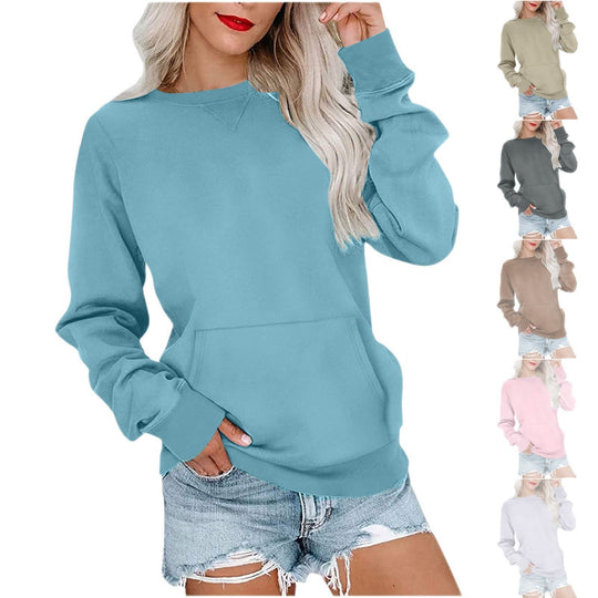 Damen Lockeres Sweatshirt mit Rundhalsausschnitt und Kängurutasche Shop Nory