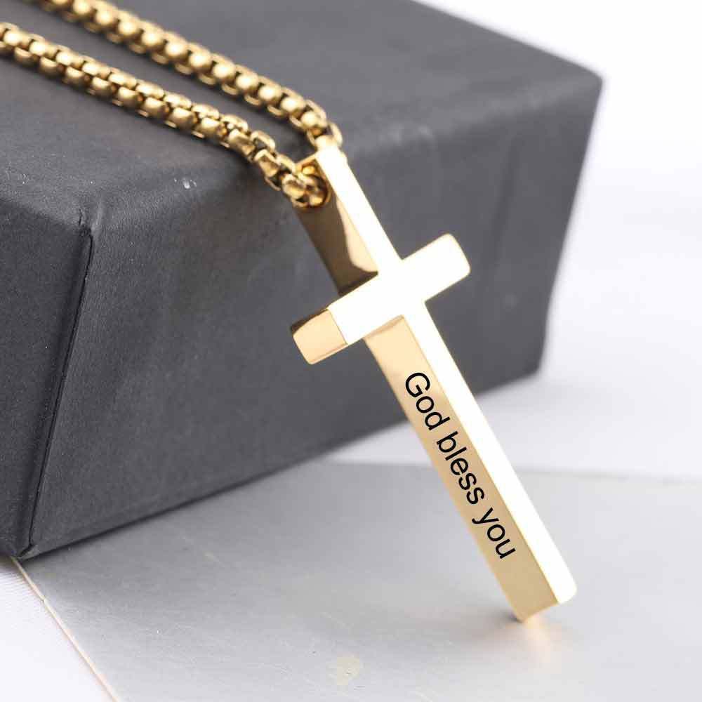 Damen Halskette mit hochwertigem Kreuzanhänger und graviertem Schriftzug Shop Nory