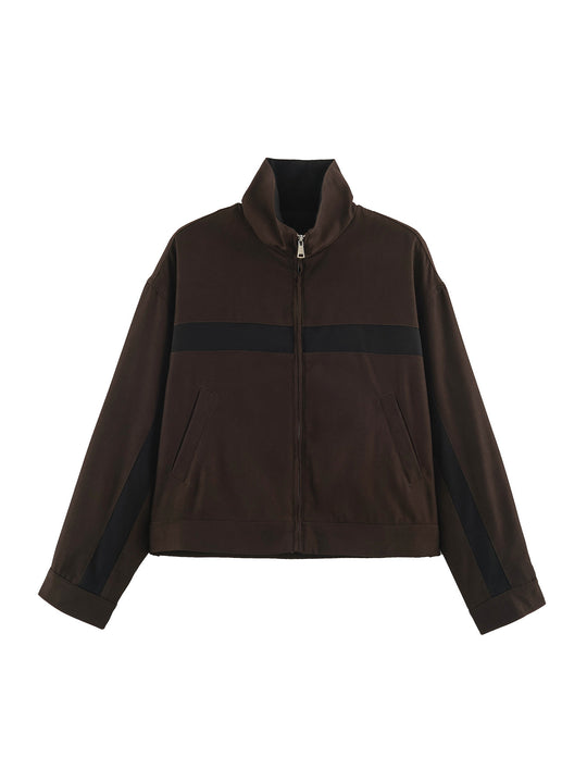 Damen Cropped Trackjacke mit Stehkragen, Reißverschluss und seitlichen Kontraststreifen Shop Nory