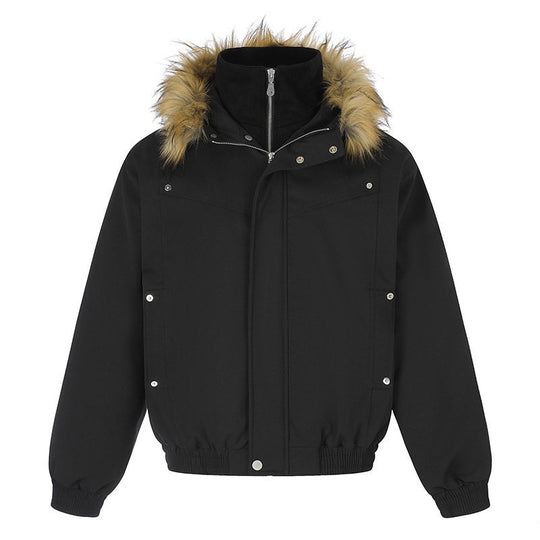 Damen gepolsterte Winterjacke mit abnehmbarer Kunstfellkapuze, hohem Innenkragen und elastischem Saum Shop Nory