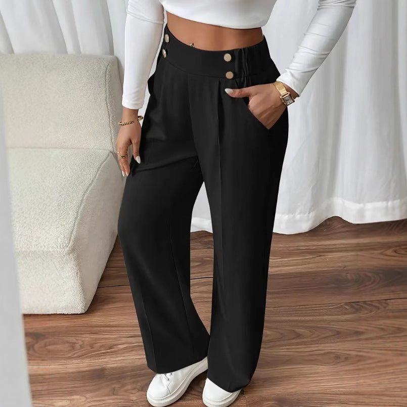 Damen Klassische weite Hose mit Knopfleiste und Taschen