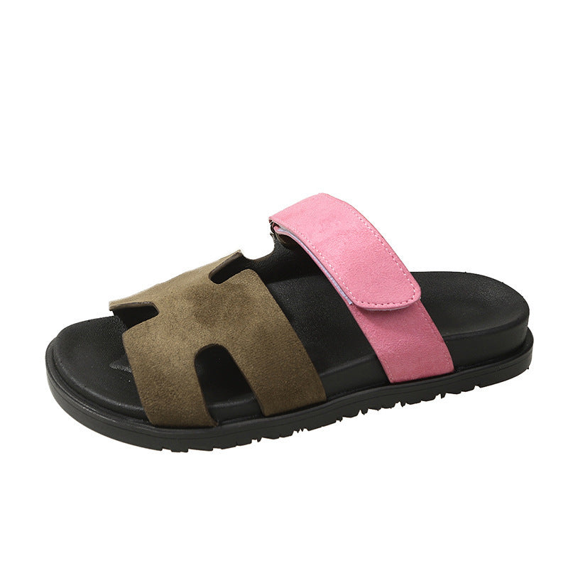 Damen komfortable Veloursleder-Sandalen mit verstellbarem Klettverschluss und rutschfester Sohle Shopnory