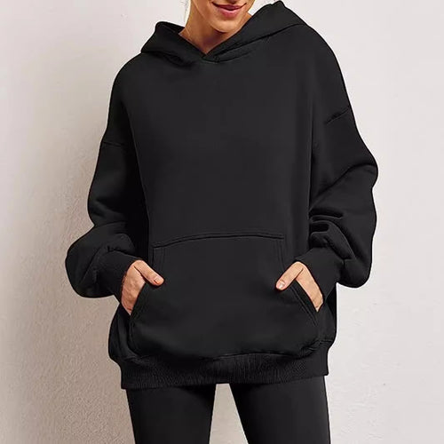 Damen nan Relax-Fleece Kapuzenpullover mit Kängurutasche, verlängerter Rücken und überschnittener Schulter Shop Nory
