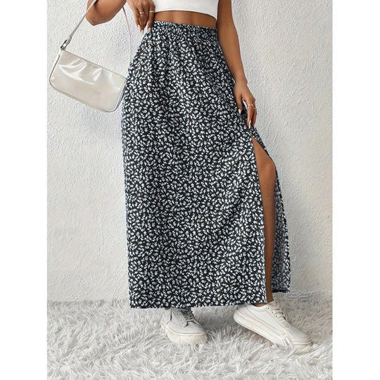 Damen Maxirock mit floralem Muster und seitlichem Schlitz