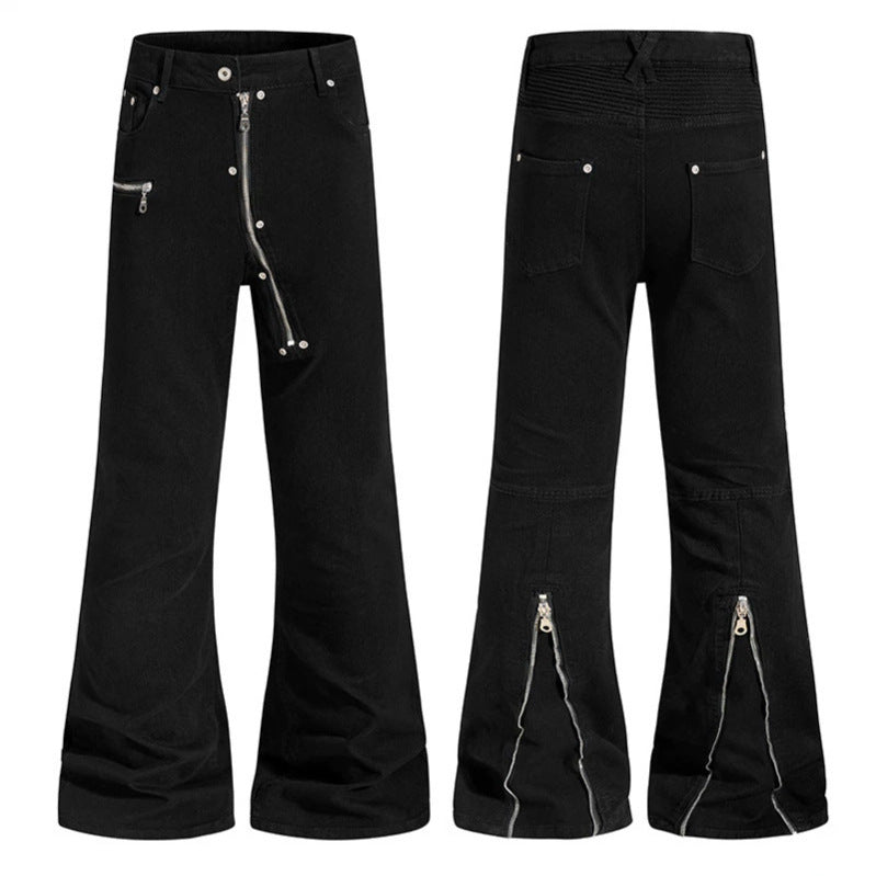 Damen Schlaghose mit hoher Taille, asymmetrischem Frontreißverschluss und Utility‑Details Shop Nory