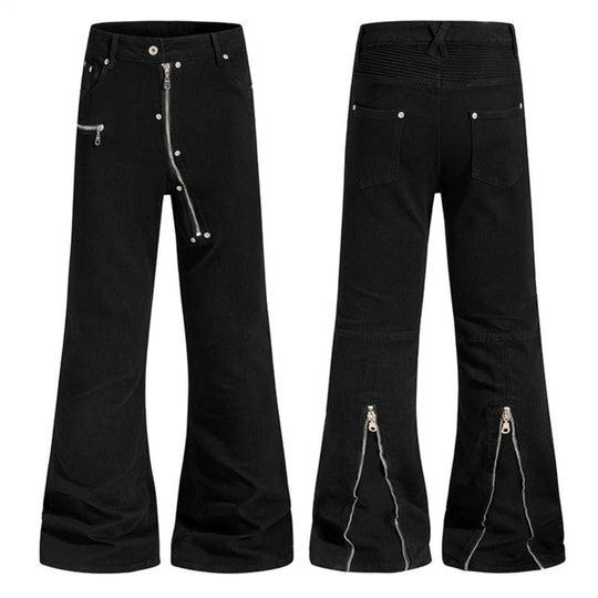 Damen Schlaghose mit hoher Taille, asymmetrischem Frontreißverschluss und Utility‑Details Shop Nory