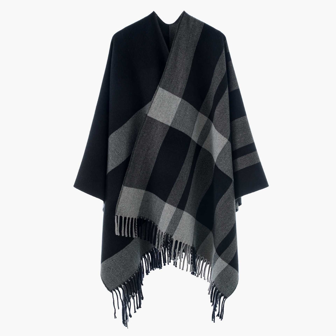 Damen Oversize-Cape mit Glencheck-Muster und Fransenabschluss Shop Nory