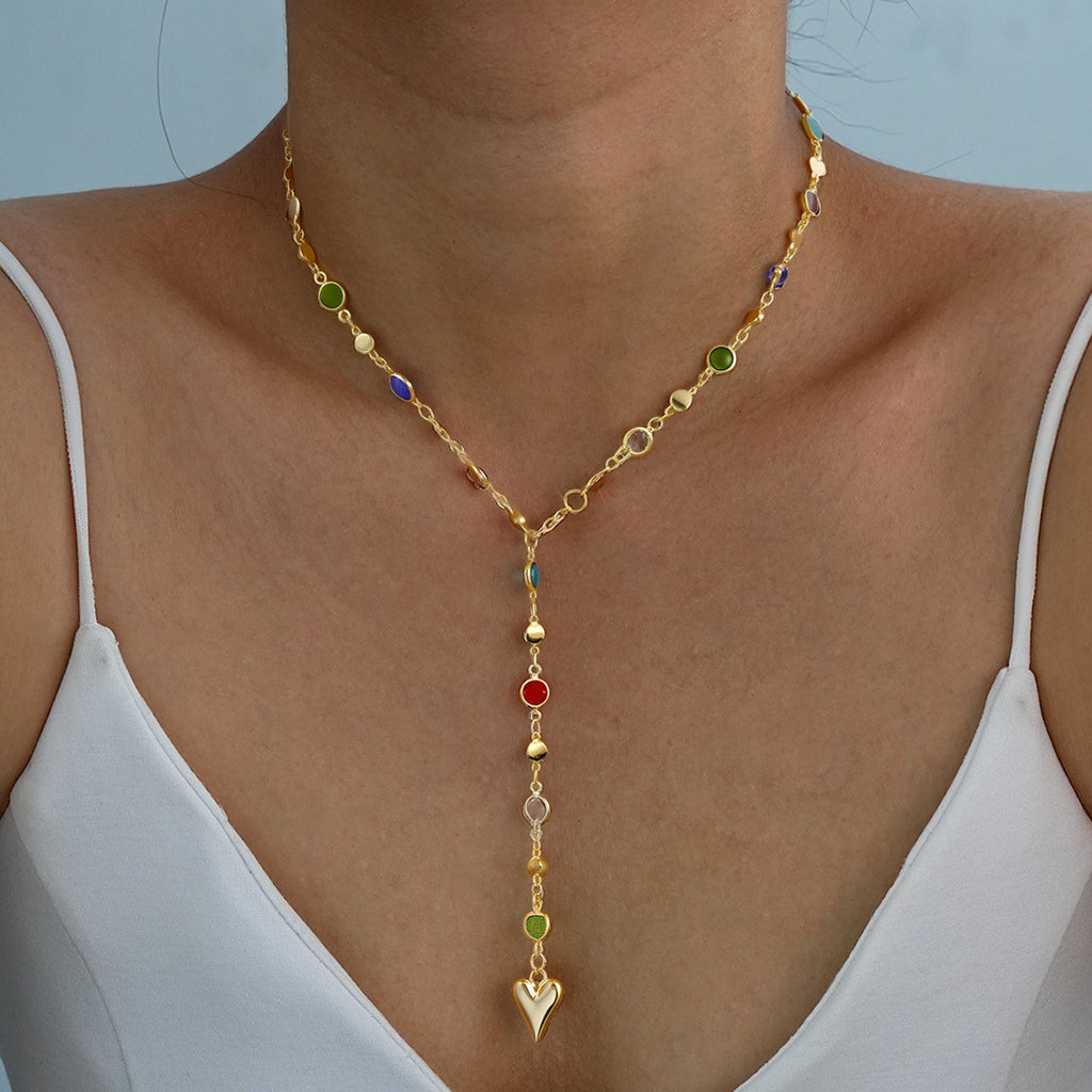Damen Halskette mit bunten Edelstein-Anhängern und elegantem Design Shop Nory