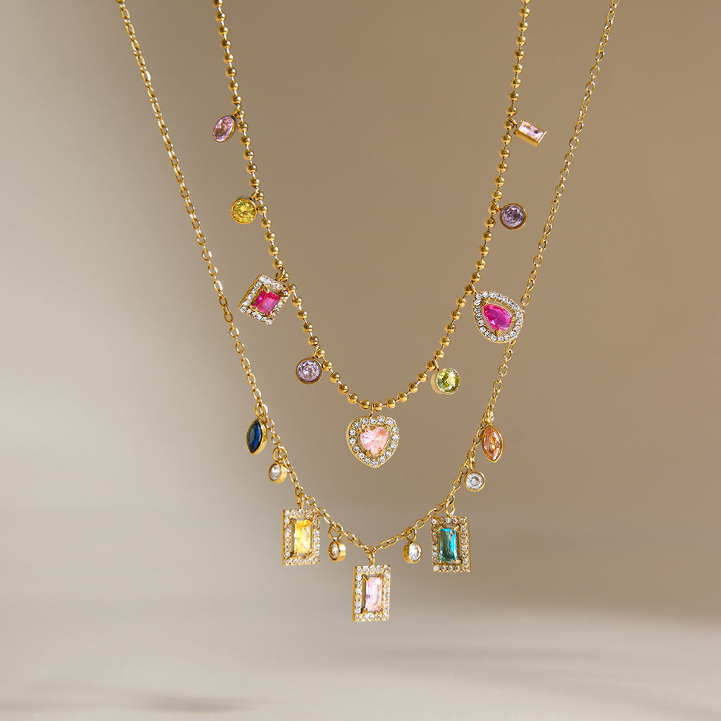 Damen Halskette mit bunten Zirkonia-Anhängern und hochwertiger Edelstahlverarbeitung Shop Nory