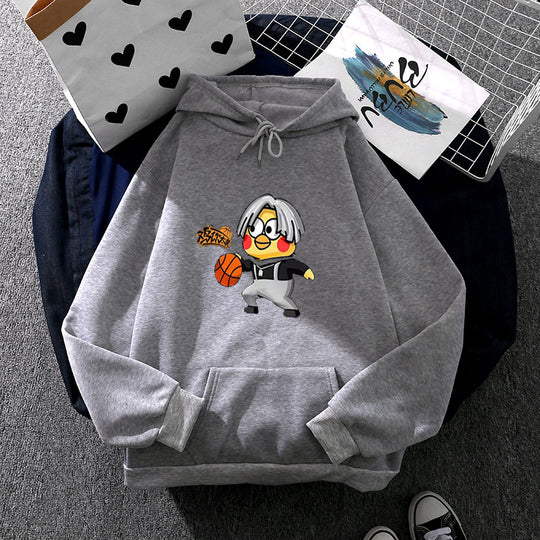 Unisex nan Kapuzenpullover mit Comic-Küken Basketballprint, Kängurutasche und weichem Fleece Shop Nory