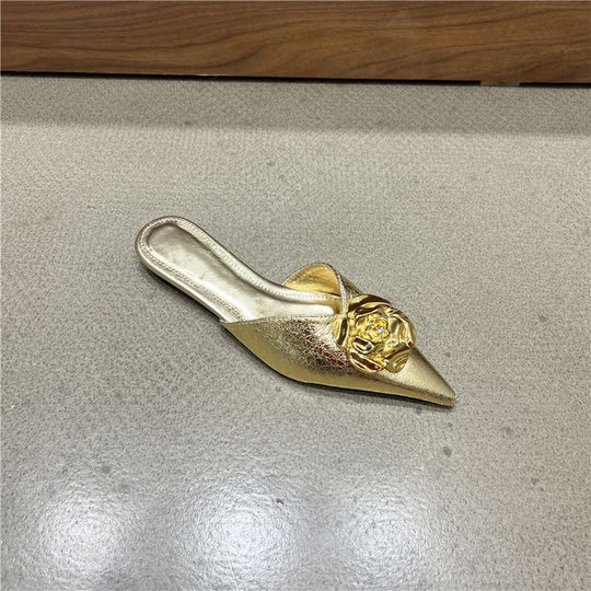 Damen Spitz zulaufende Mule-Slipper mit dekorativer Blütenapplikation und gepolsterter Innensohle Shop Nory