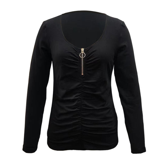 Damen Langarmshirt mit Raffung und Zier-Reißverschluss Shop Nory