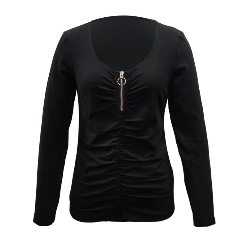 Damen Figurumspielendes Langarmshirt mit Frontreißverschluss und Raffung Shop Nory