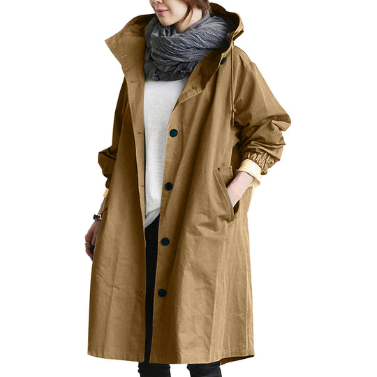 Damen nan leichter oversized Regenmantel mit Kapuze und verdeckter Knopfleiste Shop Nory