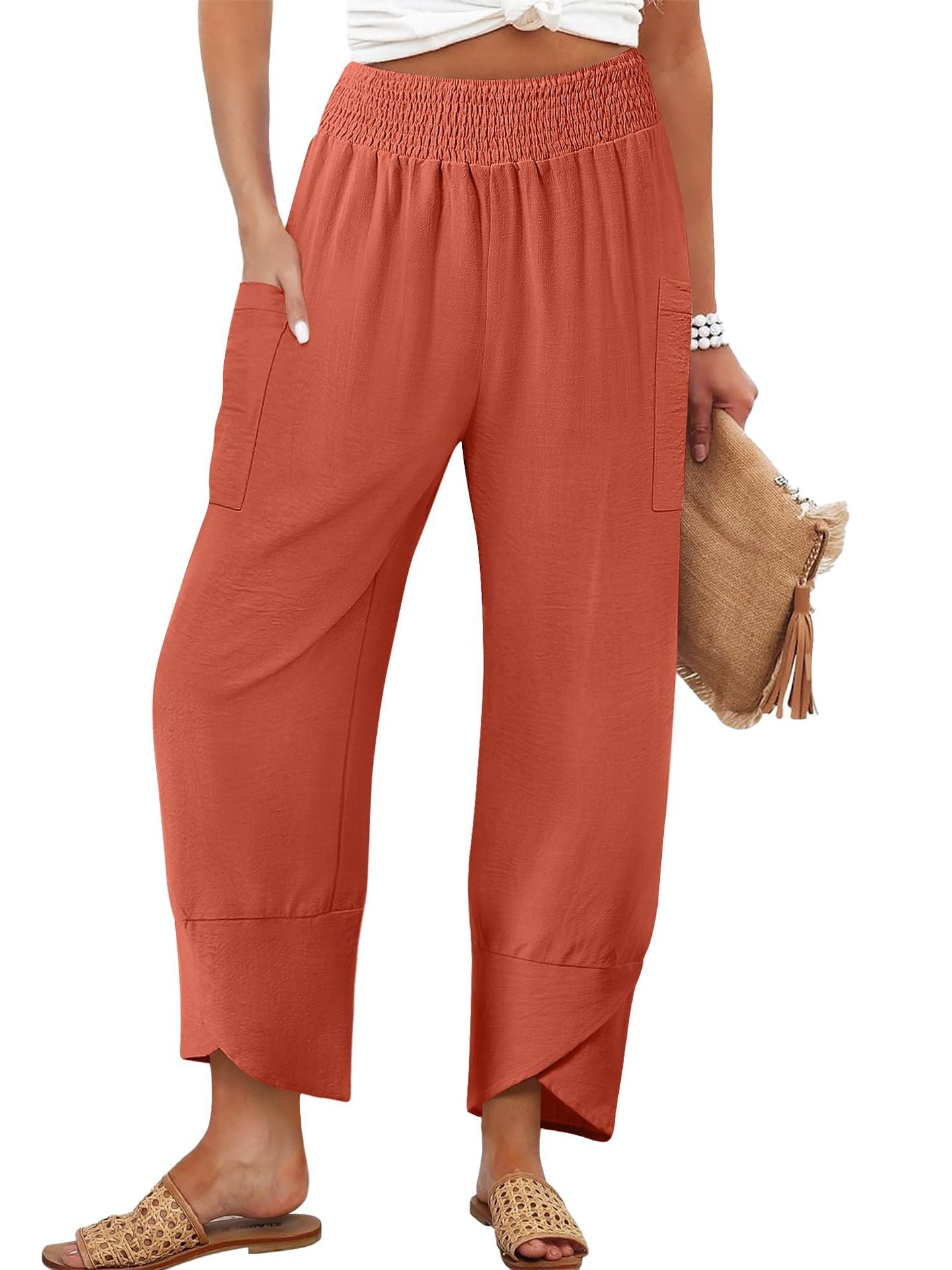 Damen Weite Sommerhose mit elastischem Bund und praktischen Taschen