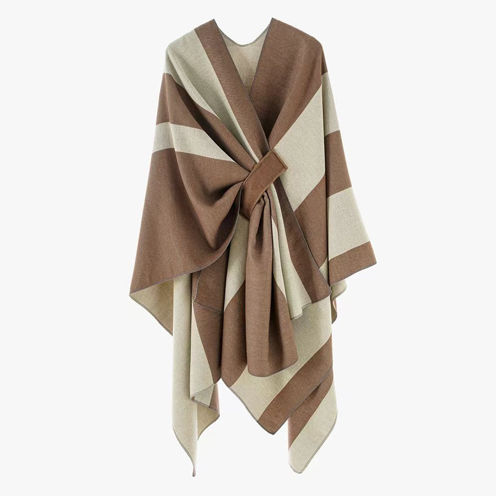Damen Wickel‑Cape mit breitem Streifenmuster und Bindegürtel Shop Nory